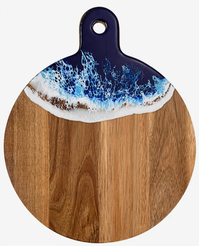 Handcrafted Wood Cutting Board with Resin Epoxy Blue Waves Pattern - 15.5"L x 12"W